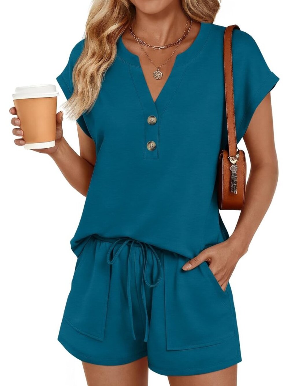 〽️Women's Outfit Set Teal Casual Summer Beach Two Piece Matching Sweatsuit